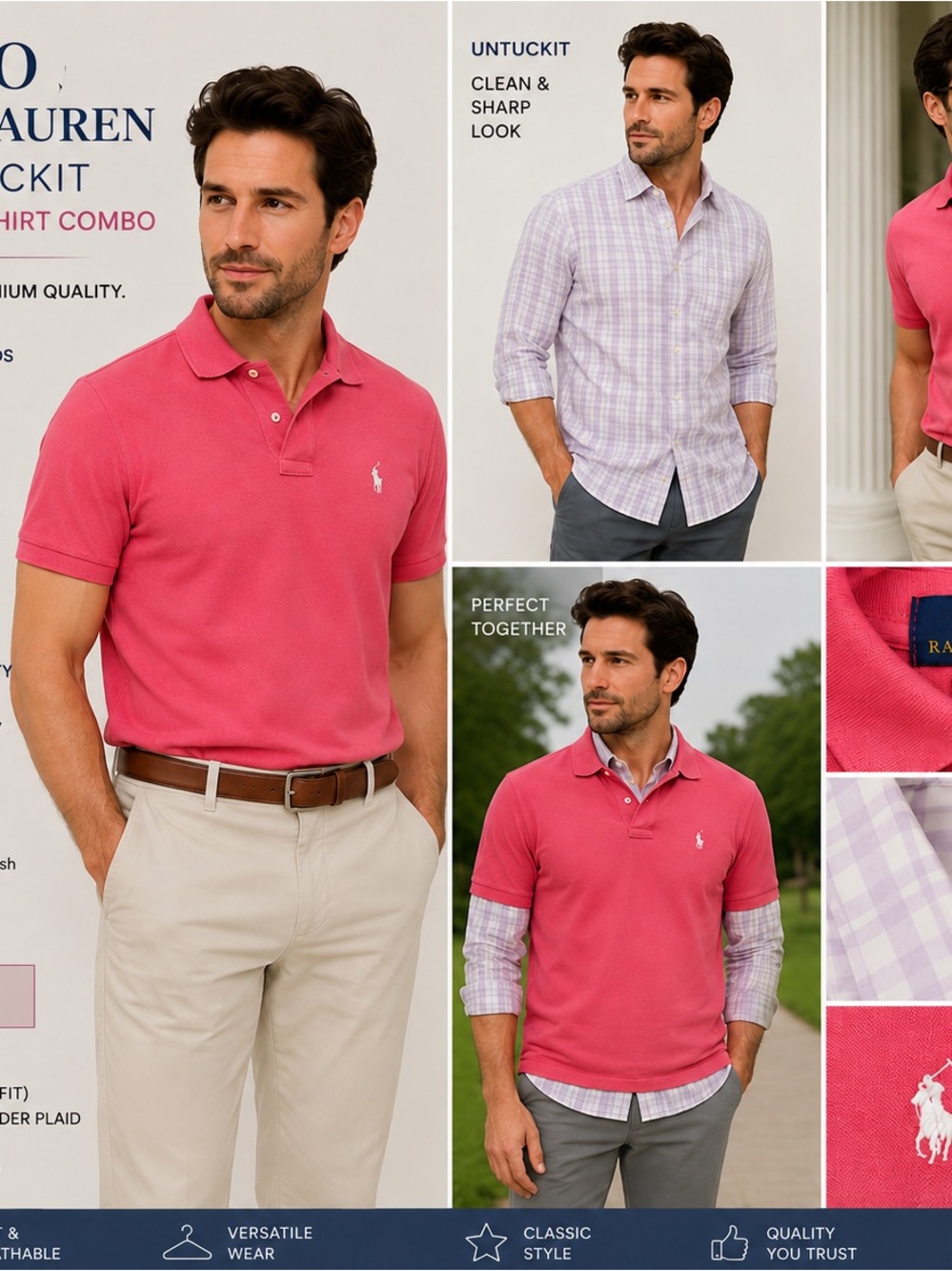 UNTUCKIT Purple‎ White Check Sz S & Ralph Lauren Pink POLO white Pony Logo SZ XS